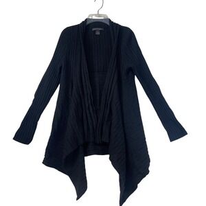 Elena Solano‎ Cashmere Cardigan Sweater Women's Small Black Open Front Ribbed